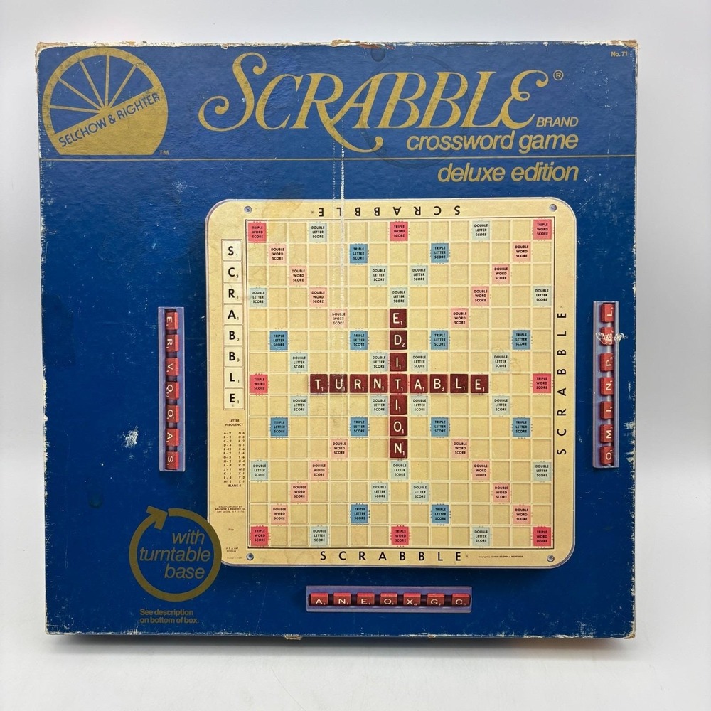 VINTAGE Scrabble Deluxe Edition Rotating Board COMPLETE Selchow & Richter 1982